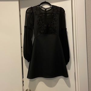 Black high neck mesh mini dress